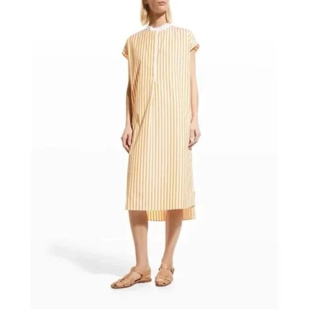 Harshman Edith Shirt Dress Marigold Orange Stripes 100% Cotton with Pockets